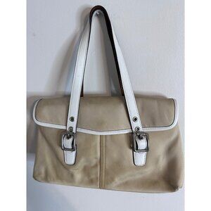 Coach 6355 Beige Nylon Leather Shoulder Bag Y2K Silver Buckle Purse